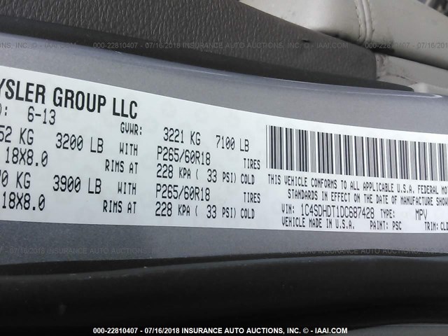 1C4SDHDT1DC687428 - 2013 DODGE DURANGO CREW SILVER photo 9