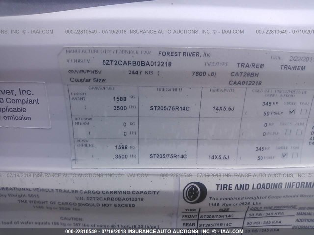 5ZT2CARB0BA012218 - 2011 COACHMEN CATALINA TRAVEL TRAILERS  WHITE photo 9