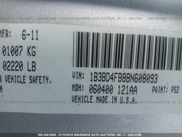 1B3BD4FB8BN608093 - 2011 DODGE AVENGER EXPRESS SILVER photo 9