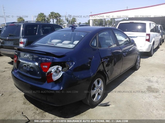 KMHDU4ADXAU099186 - 2010 HYUNDAI ELANTRA BLUE/GLS/SE BLUE photo 4