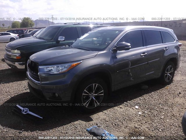5TDJKRFH5GS312421 - 2016 TOYOTA HIGHLANDER XLE ნაცრისფერი ფოტო 2
