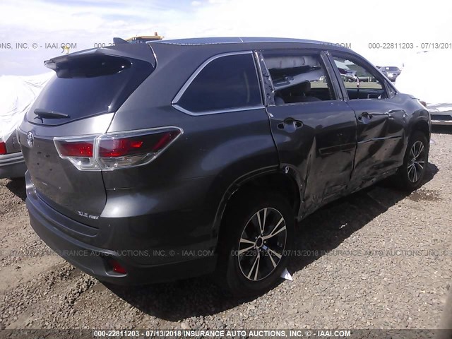 5TDJKRFH5GS312421 - 2016 TOYOTA HIGHLANDER XLE ნაცრისფერი ფოტო 4