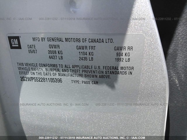 2G2WP552281105396 - 2008 PONTIAC GRAND PRIX SILVER photo 9