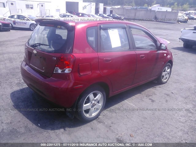 KL1TD66617B778572 - 2007 CHEVROLET AVEO LS RED photo 4