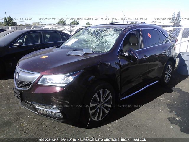 5FRYD3H43FB001068 - 2015 ACURA MDX TECHNOLOGY MAROON photo 2