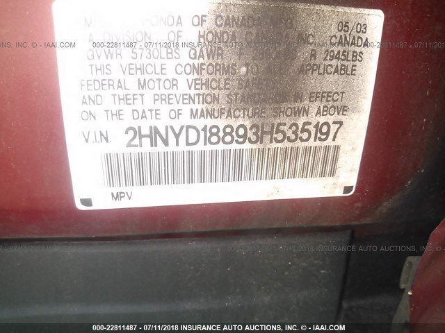 2HNYD18893H535197 - 2003 ACURA MDX TOURING RED photo 9