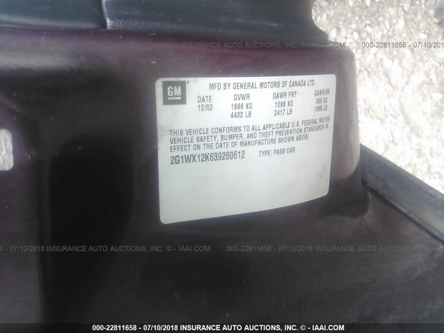 2G1WX12K639260612 - 2003 CHEVROLET MONTE CARLO SS მუქწითელი ფოტო 9