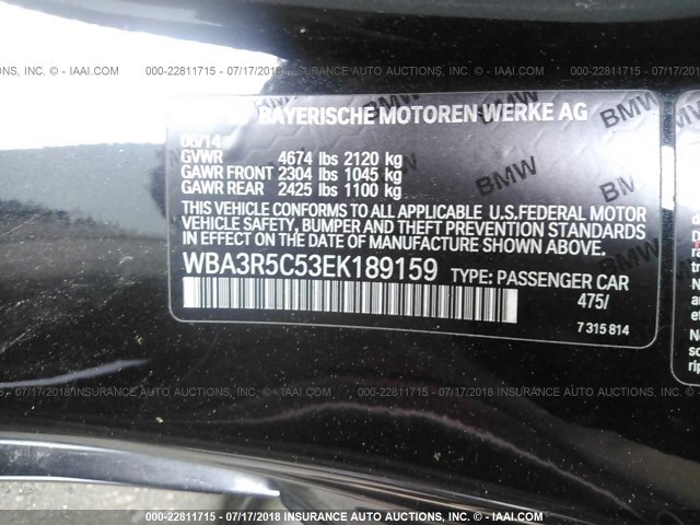 WBA3R5C53EK189159 - 2014 BMW 435 XI BLACK photo 9