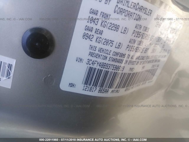 3C4FY48B93T590819 - 2003 CHRYSLER PT CRUISER CLASSIC 金色 照片 9