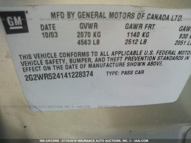 2G2WR524141228374 - 2004 PONTIAC GRAND PRIX GTP Qızıl foto 9