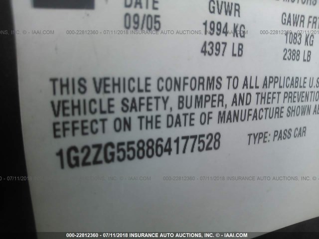 1G2ZG558864177528 - 2006 PONTIAC G6 SE1 BLACK photo 9