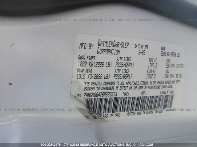 2A8GM68476R633373 - 2006 CHRYSLER PACIFICA TOURING WHITE photo 9