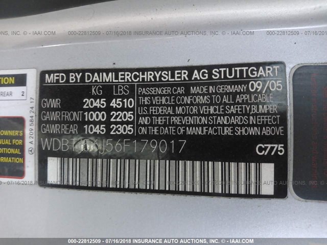 WDBTJ56J56F179017 - 2006 MERCEDES-BENZ CLK 350 SILVER photo 9