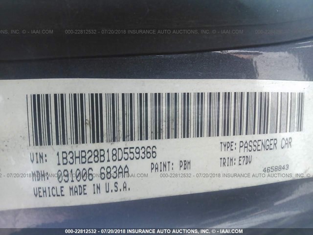 1B3HB28B18D559366 - 2008 DODGE CALIBER BLUE photo 9