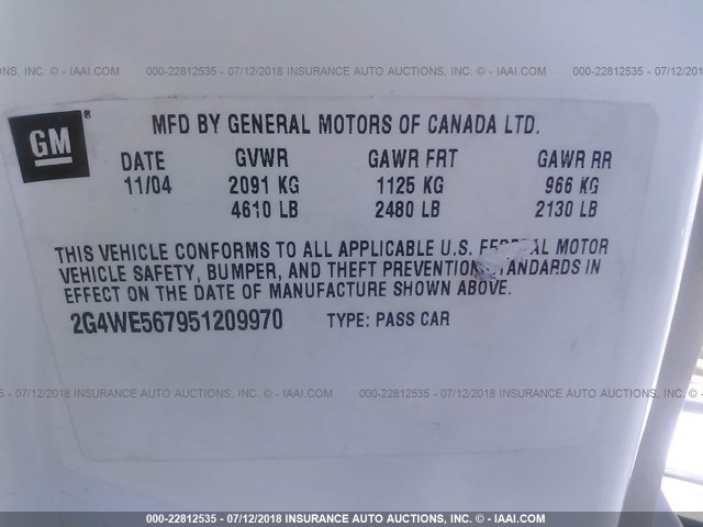 2G4WE567951209970 - 2005 BUICK LACROSSE CXS WHITE photo 9