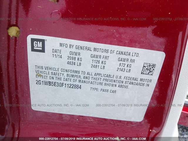 2G1WB5E30F1122884 - 2015 CHEVROLET IMPALA LIMITED LT RED photo 9