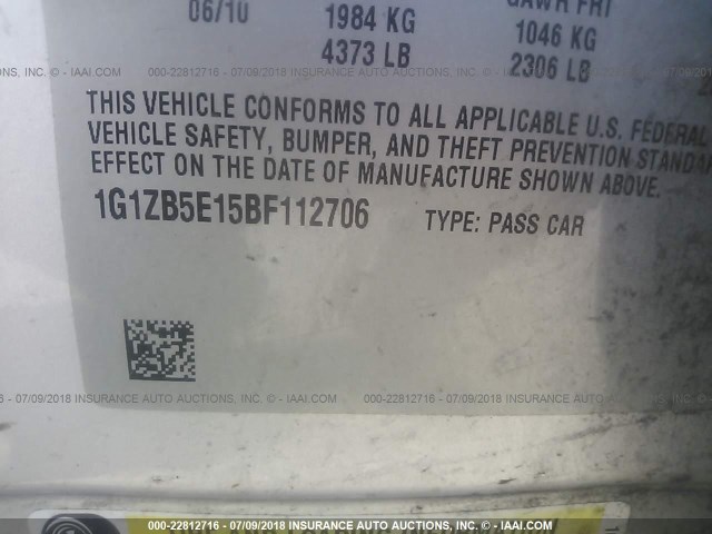 1G1ZB5E15BF112706 - 2011 CHEVROLET MALIBU LS SILVER photo 9