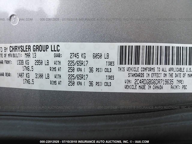 2C4RDGBG6DR719635 - 2013 DODGE GRAND CARAVAN SE SILVER photo 9