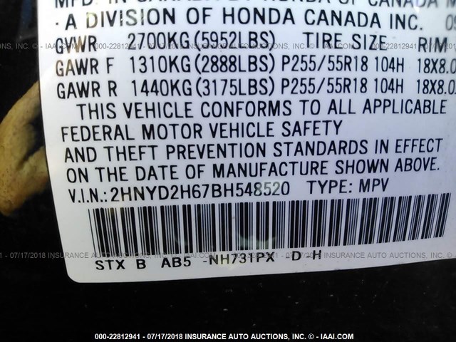 2HNYD2H67BH548520 - 2011 ACURA MDX TECHNOLOGY BLACK photo 9