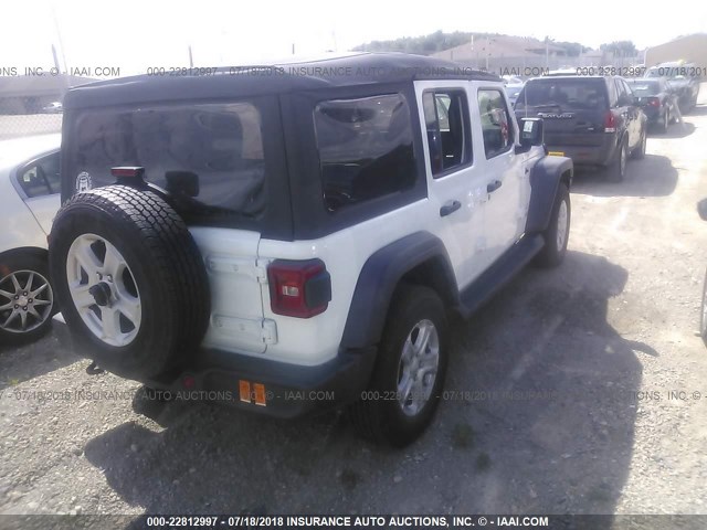 1C4HJXDGXJW165455 - 2018 JEEP WRANGLER UNLIMITE SPORT WHITE photo 4