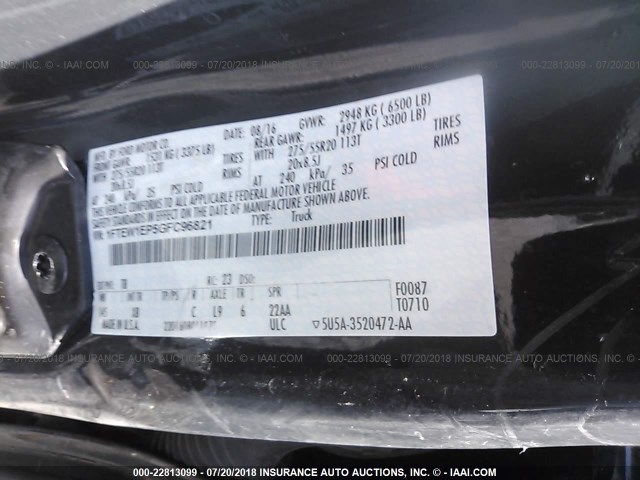 1FTEW1EP5GFC96821 - 2016 FORD F150 SUPERCREW BLACK photo 9