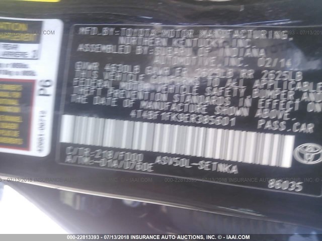 4T4BF1FK9ER385601 - 2014 TOYOTA CAMRY L/SE/LE/XLE შავი ფოტო 9