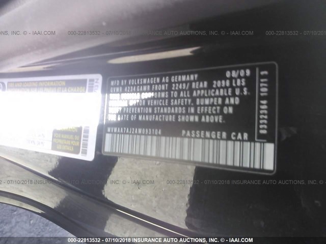 WVWAA7AJ2AW093104 - 2010 VOLKSWAGEN GOLF BLACK photo 9