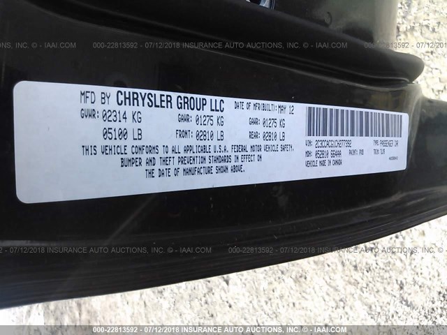 2C3CCACG1CH277392 - 2012 CHRYSLER 300 LIMITED BLACK photo 9