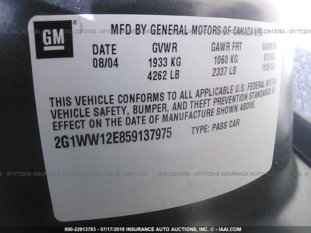 2G1WW12E859137975 - 2005 CHEVROLET MONTE CARLO LS ნაცრისფერი ფოტო 9