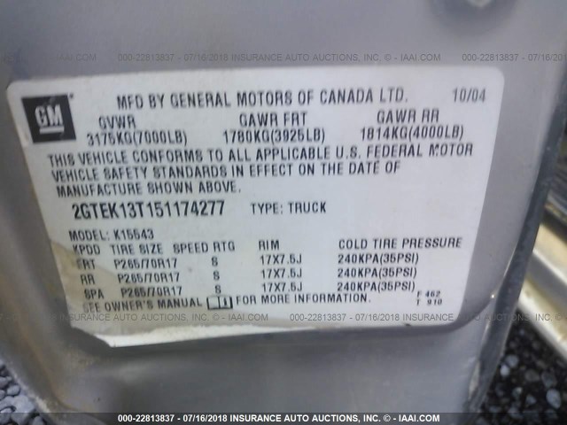 2GTEK13T151174277 - 2005 GMC NEW SIERRA K1500 SILVER photo 9