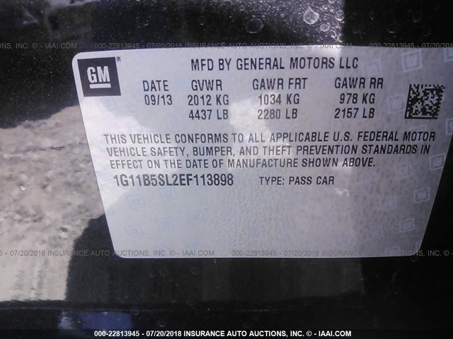 1G11B5SL2EF113898 - 2014 CHEVROLET MALIBU LS 黑色 照片 9