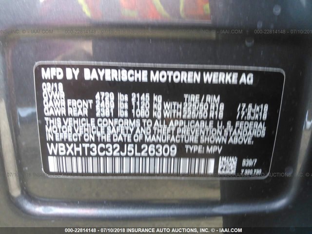 WBXHT3C32J5L26309 - 2018 BMW X1 XDRIVE28I GRAY photo 9