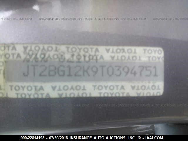 JT2BG12K9T0394751 - 1996 TOYOTA CAMRY DX/LE/XLE BROWN photo 9