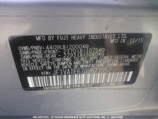 JF1VA1E67G9823557 - 2016 SUBARU WRX PREMIUM SILVER photo 9