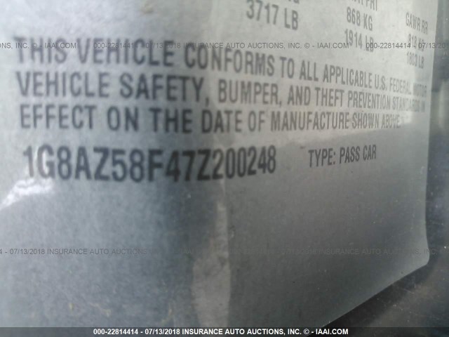 1G8AZ58F47Z200248 - 2007 SATURN ION LEVEL 2 GREEN photo 9