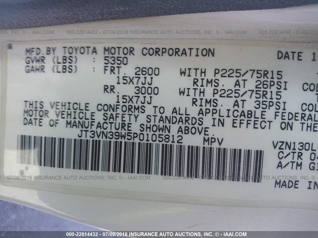 JT3VN39W5P0105812 - 1993 TOYOTA 4RUNNER VN39 SR5 白色 照片 9