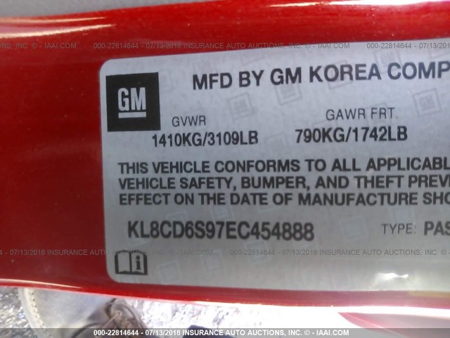 KL8CD6S97EC454888 - 2014 CHEVROLET SPARK 1LT RED photo 9