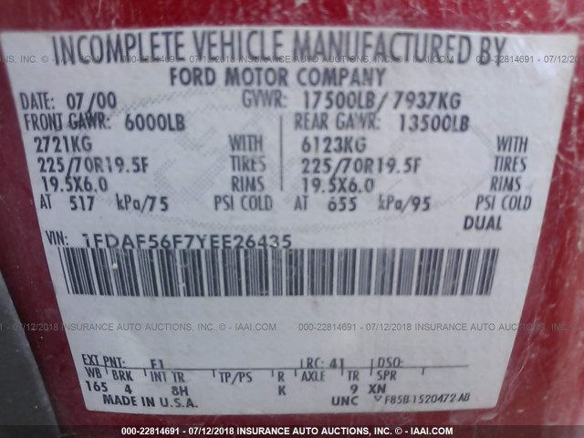 1FDAF56F7YEE26435 - 2000 FORD F550 SUPER DUTY RED photo 10