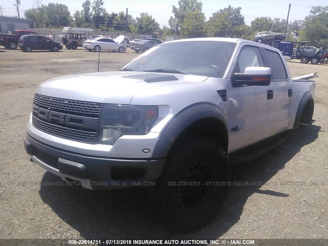 1FTFW1R66DFB89441 - 2013 FORD F150 SVT RAPTOR SILVER photo 2