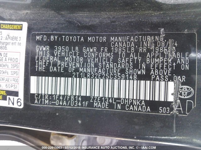 2T1LR32E25C359148 - 2005 TOYOTA COROLLA MATRIX XR BLACK photo 9