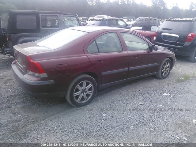 YV1RS61R322190346 - 2002 VOLVO S60 BURGUNDY photo 4