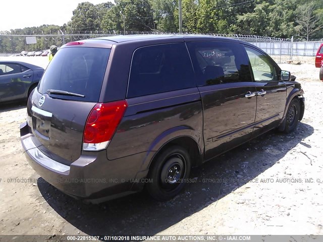 5N1BV28U77N136910 - 2007 NISSAN QUEST S/SE/SL BURGUNDY photo 4