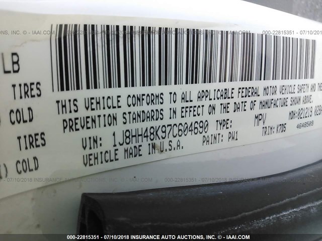 1J8HH48K97C604690 - 2007 JEEP COMMANDER 白色 照片 9