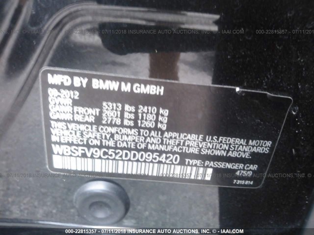 WBSFV9C52DD095420 - 2013 BMW M5 BLACK photo 9