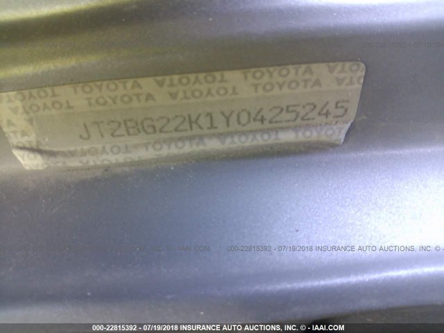 JT2BG22K1Y0425245 - 2000 TOYOTA CAMRY CE/LE/XLE 银色 照片 9