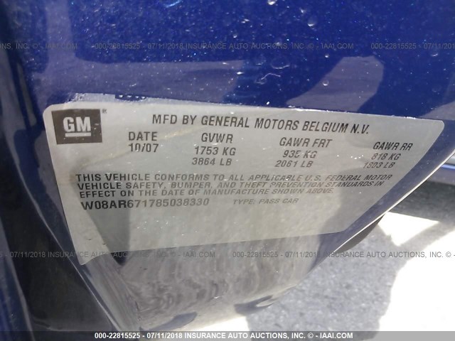 W08AR671785038330 - 2008 SATURN ASTRA XE BLUE photo 9