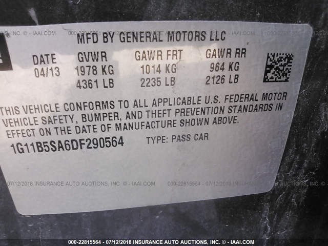 1G11B5SA6DF290564 - 2013 CHEVROLET MALIBU LS GRAY photo 9