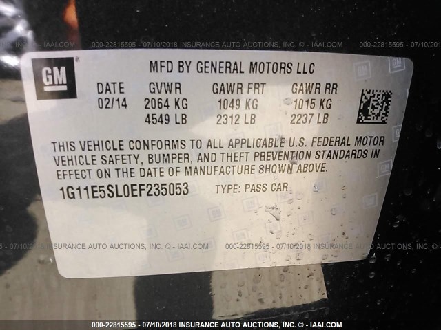 1G11E5SL0EF235053 - 2014 CHEVROLET MALIBU 2LT GRAY photo 9