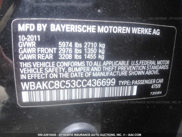 WBAKC8C53CC436699 - 2012 BMW 750 LXI BLACK photo 9