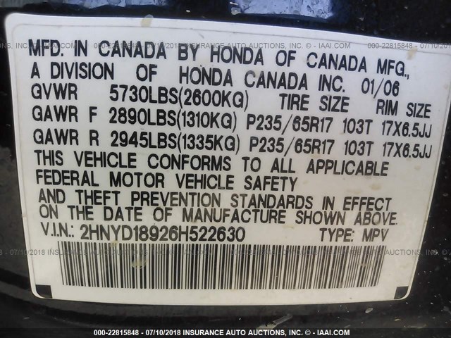 2HNYD18926H522630 - 2006 ACURA MDX TOURING შავი ფოტო 9